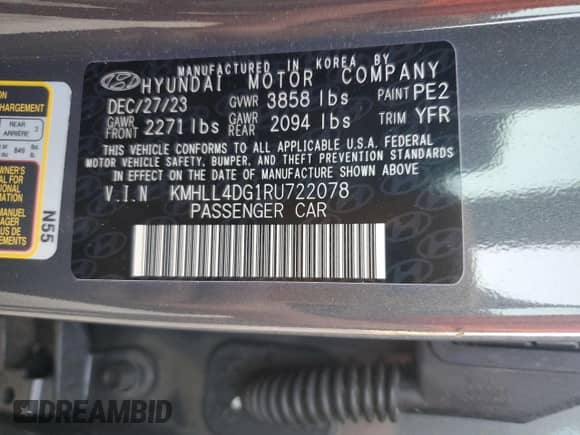 2024 Hyundai Elantra SE z VIN KMHLL4DG1RU722078, wystawiony jako Copart lot #80317145 z przebiegiem 17 103 mil mil oraz Nie do naprawy • Non repairable. Historia ofert i sprzedaży dostępna na DreamBid. Obrazek 12.