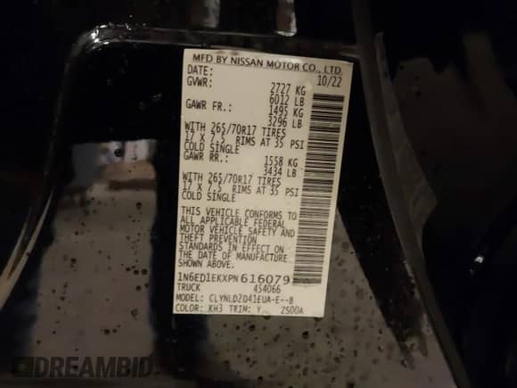 2023 Nissan Frontier Pro-4X z VIN 1N6ED1EKXPN616079, wystawiony jako IAAI lot #43327941 z przebiegiem 42 471 mil mil oraz . Historia ofert i sprzedaży dostępna na DreamBid. Obrazek 9.