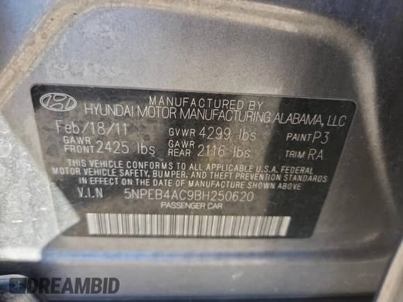 2011 Hyundai Sonata GLS с VIN 5NPEB4AC9BH250620, выставлен на аукционе Copart как лот 81801305 с пробегом 254 271 миль миль и Списание • Salvage title. История ставок и продаж доступна на DreamBid. Изображение 12.