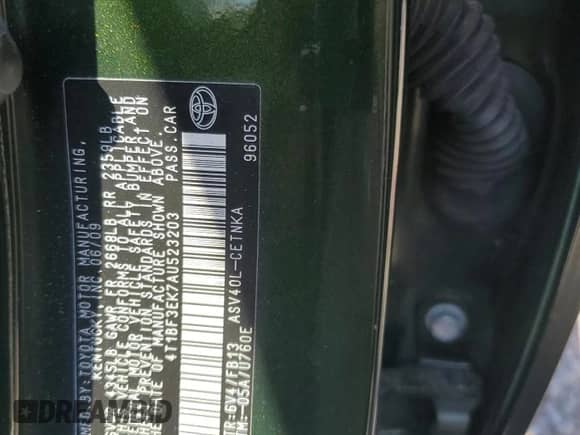 2010 Toyota Camry with VIN 4T1BF3EK7AU523203, listed as a Copart auction lot 71810625 with 56,839 mi miles and Salvage title. Bid and sale history available at DreamBid. Image 12.