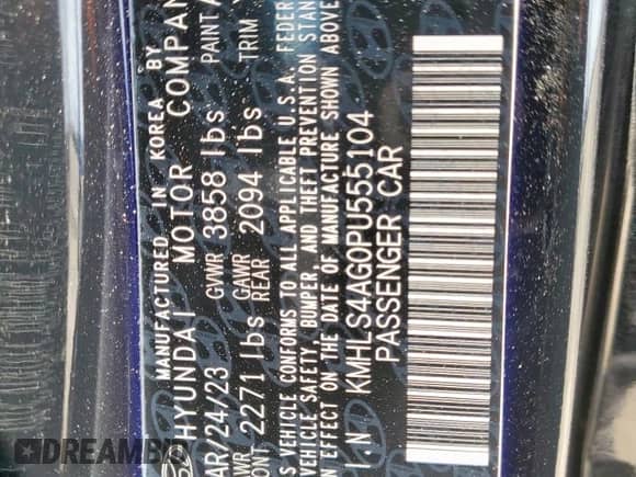 2023 Hyundai Elantra SEL с VIN KMHLS4AG0PU555104, выставлен на аукционе Copart как лот 71714585 с пробегом 29 696 миль миль и Списание • Salvage title. История ставок и продаж доступна на DreamBid. Изображение 13.