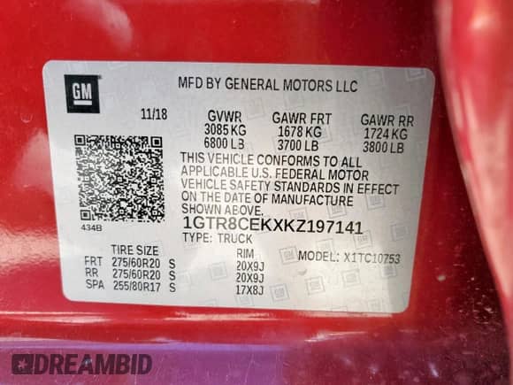 2019 GMC Sierra 1500 Elevation with VIN 1GTR8CEKXKZ197141, listed as a Copart auction lot 46072045 with Not provided miles and Salvage title. Bid and sale history available at DreamBid. Image 13.
