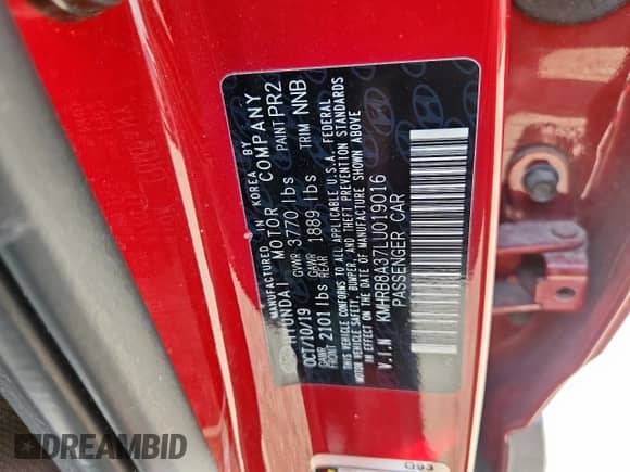 2020 Hyundai Venue SE с VIN KMHRB8A37LU019016, выставлен на аукционе Copart как лот 67569785 с пробегом Не указан миль и Списание • Salvage title. История ставок и продаж доступна на DreamBid. Изображение 13.