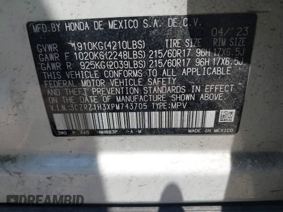 2023 Honda HR-V LX с VIN 3CZRZ1H3XPM743705, выставлен на аукционе IAAI как лот 42331612 с пробегом 24 452 миль миль и . История ставок и продаж доступна на DreamBid. Изображение 9.