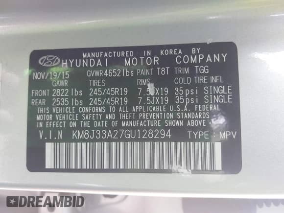 2016 Hyundai Tucson Limited z VIN KM8J33A27GU128294, wystawiony jako IAAI lot #42832705 z przebiegiem 37 843 mil mil oraz . Historia ofert i sprzedaży dostępna na DreamBid. Obrazek 9.