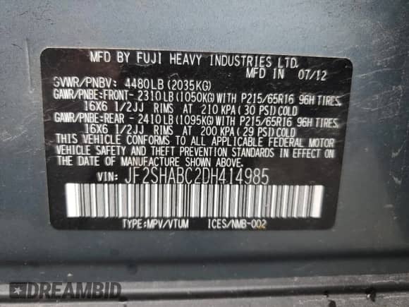 2013 Subaru Forester X z VIN JF2SHABC2DH414985, wystawiony jako Copart lot #85536175 z przebiegiem 143 844 mil mil oraz Czysty tytuł • Clean title. Historia ofert i sprzedaży dostępna na DreamBid. Obrazek 13.