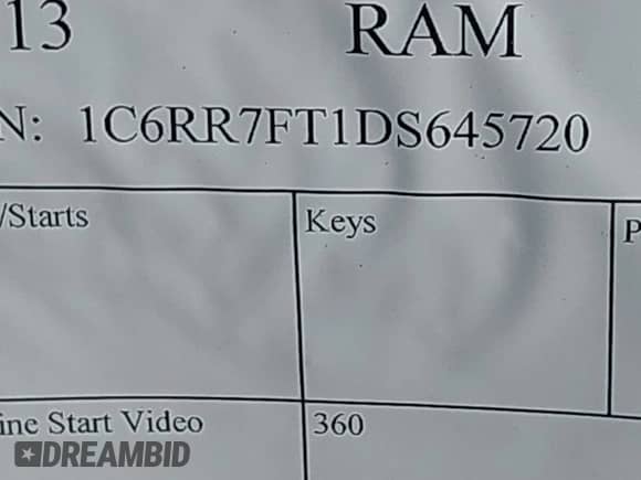 2013 Ram 1500 Tradesman z VIN 1C6RR7FT1DS645720, wystawiony jako IAAI lot #41093115 z przebiegiem Nie podano mil oraz . Historia ofert i sprzedaży dostępna na DreamBid. Obrazek 9.