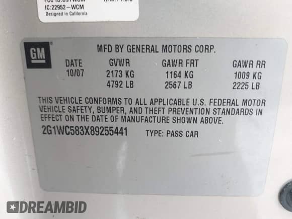 2008 Chevrolet Impala LT с VIN 2G1WC583X89255441, выставлен на аукционе IAAI как лот 41407326 с пробегом 137 257 миль миль и . История ставок и продаж доступна на DreamBid. Изображение 9.