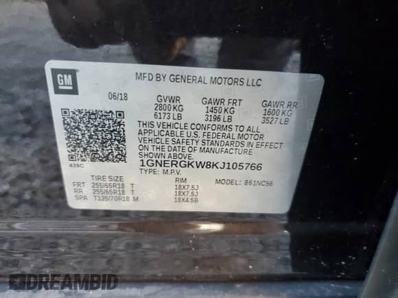 2019 Chevrolet Traverse LT Cloth с VIN 1GNERGKW8KJ105766, выставлен на аукционе Copart как лот 67962185 с пробегом 76 210 миль миль и На запчасти • Non repairable. История ставок и продаж доступна на DreamBid. Изображение 13.