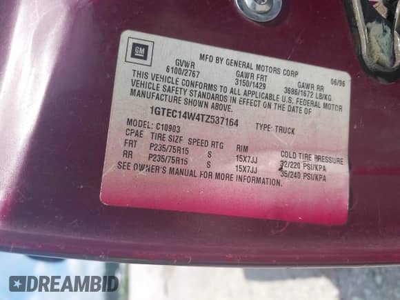 1996 GMC Sierra 1500 с VIN 1GTEC14W4TZ537164, выставлен на аукционе IAAI как лот 43047790 с пробегом 222 771 миль миль и . История ставок и продаж доступна на DreamBid. Изображение 9.