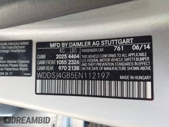 2014 Mercedes-Benz CLA 250 with VIN WDDSJ4GB5EN112197, listed as a IAAI auction lot 42788084 with 102,005 mi miles and . Bid and sale history available at DreamBid. Image 9.