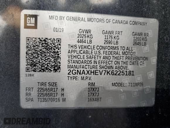 2019 Chevrolet Equinox LS с VIN 2GNAXHEV7K6225181, выставлен на аукционе Copart как лот 89517255 с пробегом 137 918 миль миль и Чистый • Clean title. История ставок и продаж доступна на DreamBid. Изображение 13.