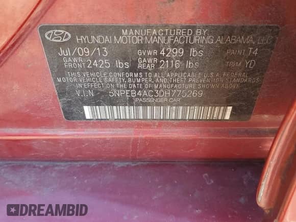 2013 Hyundai Sonata GLS с VIN 5NPEB4AC3DH775269, выставлен на аукционе Copart как лот 87020835 с пробегом 143 583 миль миль и Списание • Salvage title. История ставок и продаж доступна на DreamBid. Изображение 12.