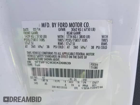 2014 Ford F-150 XL с VIN 1FTMF1CM3EKD68639, выставлен на аукционе IAAI как лот 43294137 с пробегом 151 838 миль миль и . История ставок и продаж доступна на DreamBid. Изображение 9.