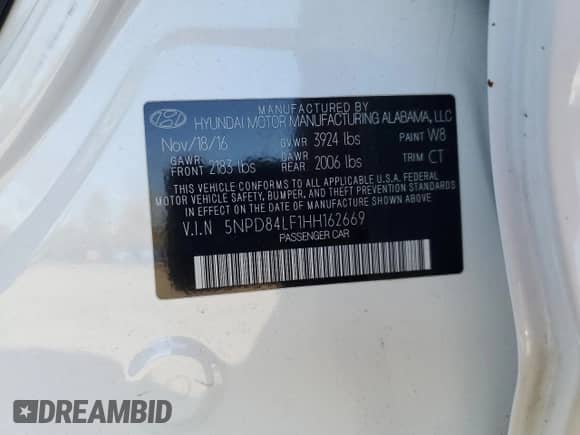 2017 Hyundai Elantra SE с VIN 5NPD84LF1HH162669, выставлен на аукционе Copart как лот 87078645 с пробегом 20 446 миль миль и Списание • Salvage title. История ставок и продаж доступна на DreamBid. Изображение 12.