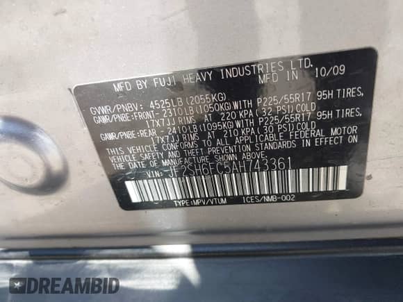 2010 Subaru Forester XT Limited z VIN JF2SH6FC5AH743361, wystawiony jako IAAI lot #42707437 z przebiegiem 188 469 mil mil oraz . Historia ofert i sprzedaży dostępna na DreamBid. Obrazek 9.