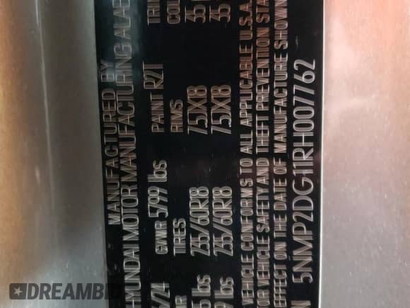 2024 Hyundai Santa Fe SEL с VIN 5NMP2DG11RH007762, выставлен на аукционе Copart как лот 73290754 с пробегом 3 329 миль миль и Списание • Salvage title. История ставок и продаж доступна на DreamBid. Изображение 14.