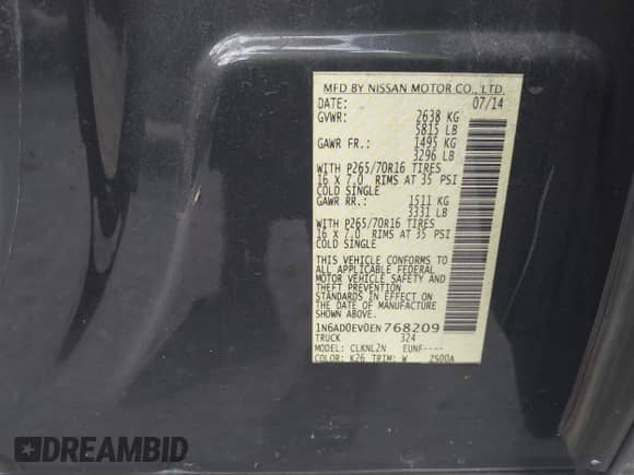 2014 Nissan Frontier S z VIN 1N6AD0EV0EN768209, wystawiony jako IAAI lot #43489332 z przebiegiem 88 731 mil mil oraz . Historia ofert i sprzedaży dostępna na DreamBid. Obrazek 9.