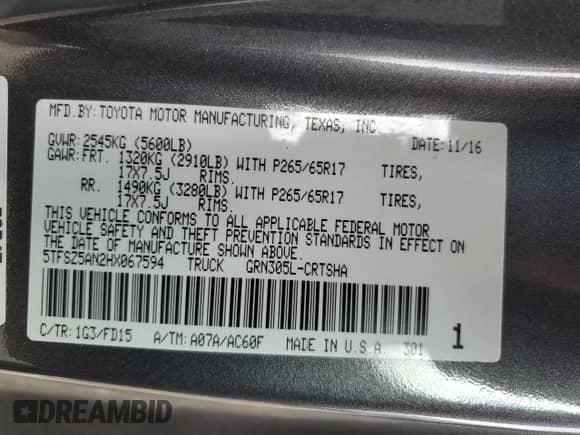 2017 Toyota Tacoma SR5 с VIN 5TFSZ5AN2HX067594, выставлен на аукционе Copart как лот 85170305 с пробегом 132 108 миль миль и Списание • Salvage title. История ставок и продаж доступна на DreamBid. Изображение 13.