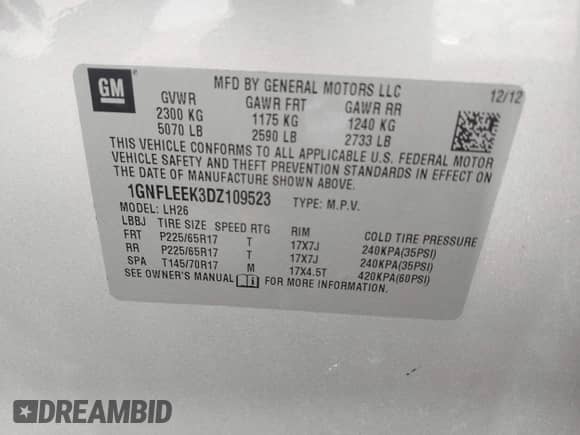 2013 Chevrolet Equinox LT с VIN 1GNFLEEK3DZ109523, выставлен на аукционе IAAI как лот 43249603 с пробегом 124 783 миль миль и . История ставок и продаж доступна на DreamBid. Изображение 9.