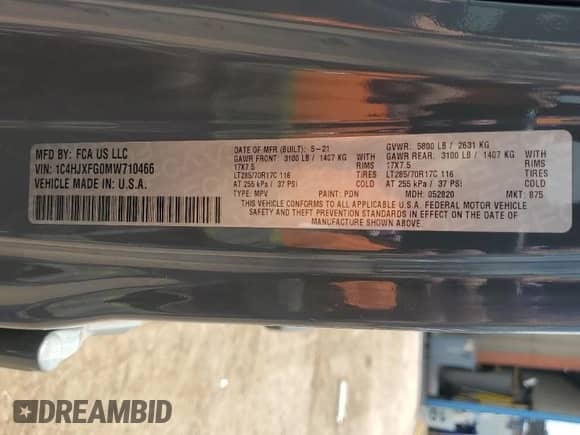 2021 Jeep Wrangler Unlimited Rubicon with VIN 1C4HJXFG0MW710466, listed as a Copart auction lot 67304625 with 52,508 mi miles and Salvage title. Bid and sale history available at DreamBid. Image 13.