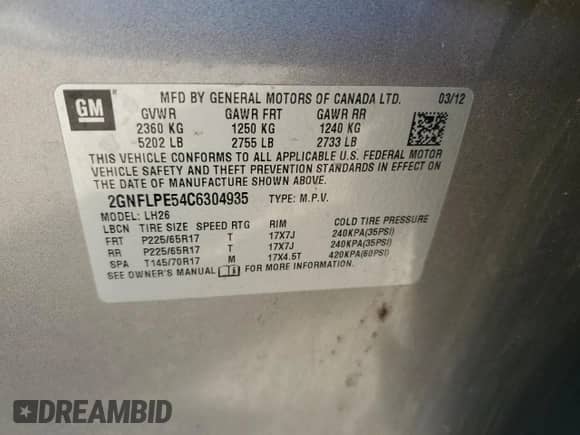 2012 Chevrolet Equinox 2LT with VIN 2GNFLPE54C6304935, listed as a Copart auction lot 82301805 with 215,470 mi miles and Salvage title. Bid and sale history available at DreamBid. Image 13.