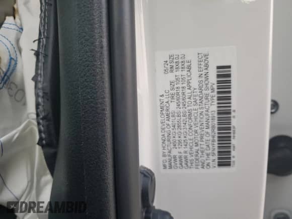2024 Honda Passport TrailSport с VIN 5FNYF8H62RB018913, выставлен на аукционе Copart как лот 60323885 с пробегом 6 828 миль миль и Списание • Salvage title. История ставок и продаж доступна на DreamBid. Изображение 13.