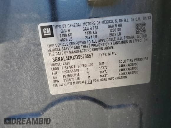 2013 Chevrolet Captiva Sport LTZ с VIN 3GNAL4EKXDS578657, выставлен на аукционе Copart как лот 59074234 с пробегом 210 456 миль миль и Чистый • Clean title. История ставок и продаж доступна на DreamBid. Изображение 15.