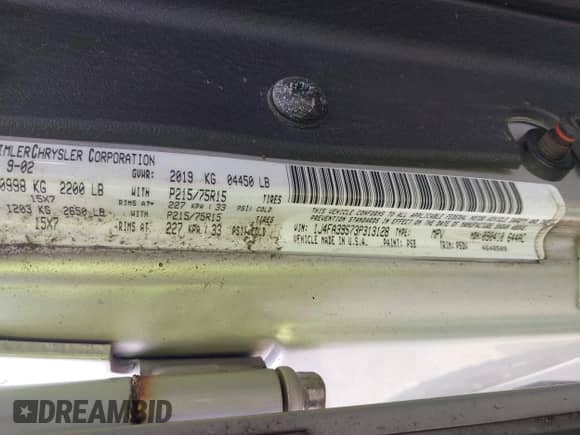 2003 Jeep Wrangler X with VIN 1J4FA39S73P313128, listed as a IAAI auction lot 43301123 with 104,888 mi miles and . Bid and sale history available at DreamBid. Image 9.