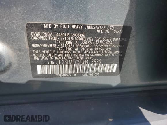 2013 Subaru Forester X Limited z VIN JF2SHAFC9DH413830, wystawiony jako Copart lot #61858345 z przebiegiem 145 162 mil mil oraz Szkoda całkowita • Salvage title. Historia ofert i sprzedaży dostępna na DreamBid. Obrazek 12.