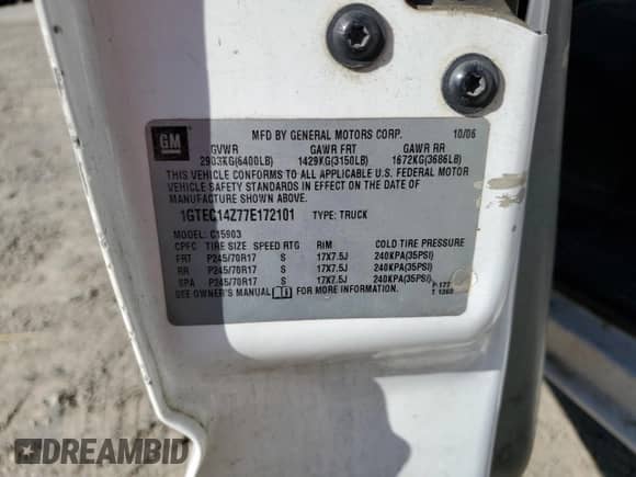 2007 GMC Sierra 1500 z VIN 1GTEC14Z77E172101, wystawiony jako Copart lot #71567265 z przebiegiem 450 778 mil mil oraz Szkoda całkowita • Salvage title. Historia ofert i sprzedaży dostępna na DreamBid. Obrazek 12.