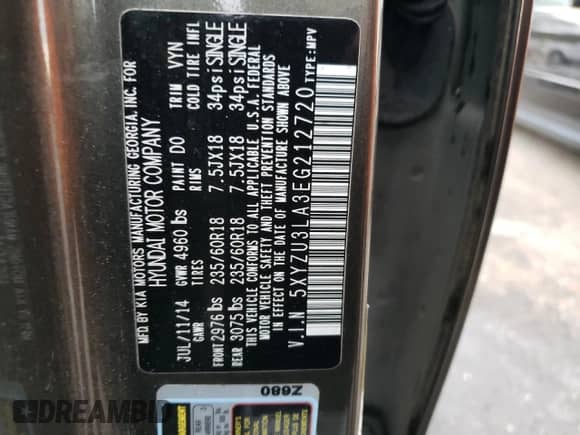 2014 Hyundai Santa Fe с VIN 5XYZU3LA3EG212720, выставлен на аукционе Copart как лот 82893124 с пробегом 134 404 миль миль и Списание • Salvage title. История ставок и продаж доступна на DreamBid. Изображение 13.