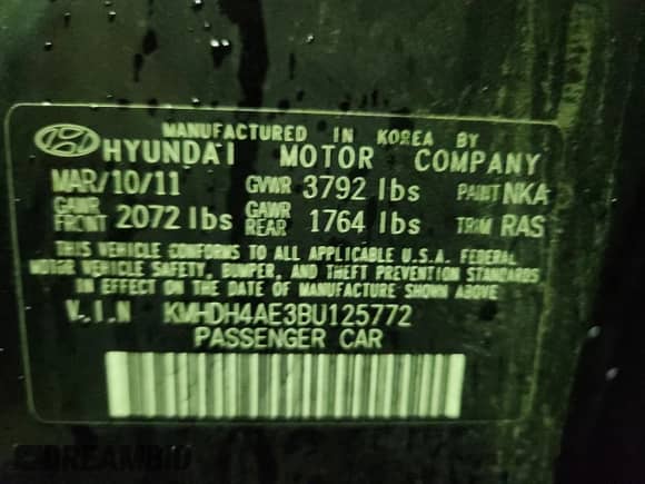 2011 Hyundai Elantra GLS z VIN KMHDH4AE3BU125772, wystawiony jako Copart lot #86212995 z przebiegiem 241 362 mil mil oraz Szkoda całkowita • Salvage title. Historia ofert i sprzedaży dostępna na DreamBid. Obrazek 12.