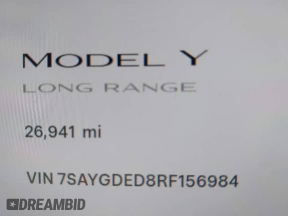 2024 Tesla Model Y with VIN 7SAYGDED8RF156984, listed as a IAAI auction lot 43324819 with 26,941 mi miles and . Bid and sale history available at DreamBid. Image 15.