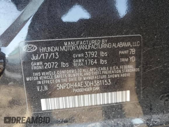 2013 Hyundai Elantra Limited с VIN 5NPDH4AE3DH381153, выставлен на аукционе Copart как лот 46878405 с пробегом 106 635 миль миль и Списание • Salvage title. История ставок и продаж доступна на DreamBid. Изображение 15.