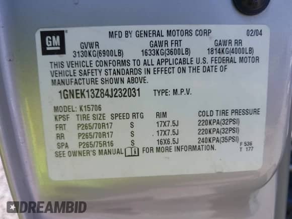 2004 Chevrolet Tahoe LS с VIN 1GNEK13Z84J232031, выставлен на аукционе IAAI как лот 42073698 с пробегом 193 889 миль миль и . История ставок и продаж доступна на DreamBid. Изображение 9.