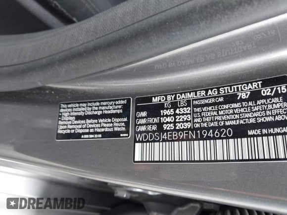 2015 Mercedes-Benz CLA 250 с VIN WDDSJ4EB9FN194620, выставлен на аукционе IAAI как лот 43358334 с пробегом 121 093 миль миль и . История ставок и продаж доступна на DreamBid. Изображение 9.