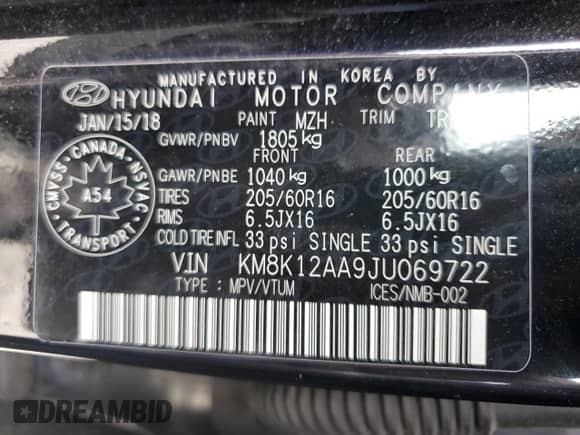 2018 Hyundai Kona SE with VIN KM8K12AA9JU069722, listed as a Copart auction lot 63238775 with 74,675 mi miles and Salvage title. Bid and sale history available at DreamBid. Image 14.