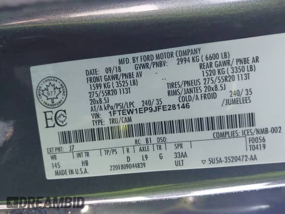 2018 Ford F-150 XL z VIN 1FTEW1EP9JFE28146, wystawiony jako IAAI lot #40939761 z przebiegiem 89 727 mil mil oraz . Historia ofert i sprzedaży dostępna na DreamBid. Obrazek 9.