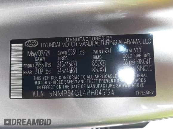 2024 Hyundai Santa Fe Calligraphy с VIN 5NMP54GL4RH045124, выставлен на аукционе IAAI как лот 43387372 с пробегом 11 846 миль миль и . История ставок и продаж доступна на DreamBid. Изображение 9.