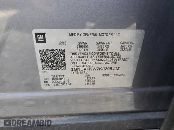 2019 Chevrolet Traverse LS with VIN 1GNEVFKW7KJ205413, listed as a Copart auction lot 69608585 with 76,091 mi miles and Salvage title. Bid and sale history available at DreamBid. Image 13.