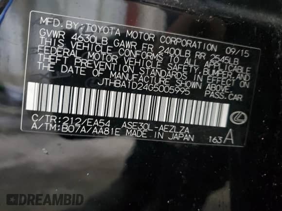 2016 Lexus IS 200t с VIN JTHBA1D24G5005995, выставлен на аукционе Copart как лот 56054265 с пробегом 102 131 миль миль и Чистый • Clean title. История ставок и продаж доступна на DreamBid. Изображение 12.