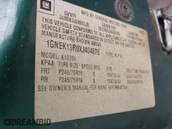 1999 Chevrolet Tahoe Z71 с VIN 1GNEK13R0XJ404878, выставлен на аукционе IAAI как лот 43099125 с пробегом 207 902 миль миль и . История ставок и продаж доступна на DreamBid. Изображение 9.