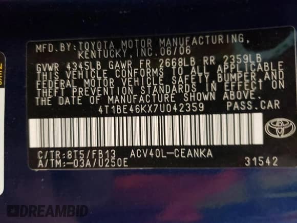 2007 Toyota Camry CE с VIN 4T1BE46KX7U042359, выставлен на аукционе Copart как лот 69650345 с пробегом 219 089 миль миль и Списание • Salvage title. История ставок и продаж доступна на DreamBid. Изображение 12.