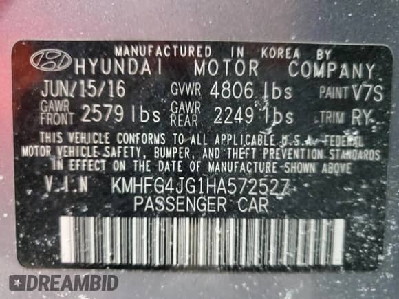2017 Hyundai Azera z VIN KMHFG4JG1HA572527, wystawiony jako Copart lot #42566555 z przebiegiem 78 274 mil mil oraz Szkoda całkowita • Salvage title. Historia ofert i sprzedaży dostępna na DreamBid. Obrazek 12.