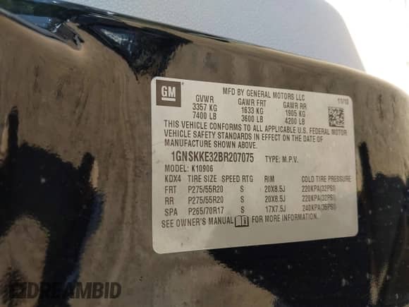 2011 Chevrolet Suburban LTZ с VIN 1GNSKKE32BR207075, выставлен на аукционе IAAI как лот 43072861 с пробегом 53 208 миль миль и . История ставок и продаж доступна на DreamBid. Изображение 9.
