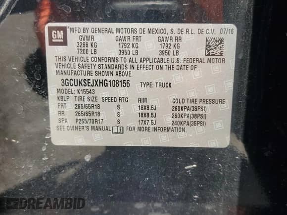 2017 Chevrolet Silverado 1500 LTZ z VIN 3GCUKSEJXHG108156, wystawiony jako Copart lot #69384315 z przebiegiem 124 939 mil mil oraz Szkoda całkowita • Salvage title. Historia ofert i sprzedaży dostępna na DreamBid. Obrazek 12.