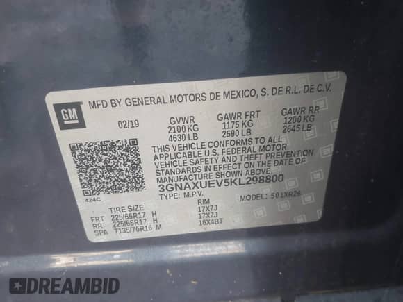 2019 Chevrolet Equinox LT с VIN 3GNAXUEV5KL298800, выставлен на аукционе IAAI как лот 43246010 с пробегом 53 754 миль миль и . История ставок и продаж доступна на DreamBid. Изображение 9.