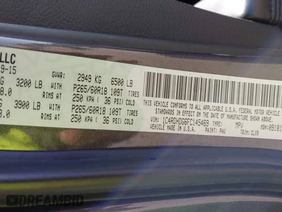 2015 Dodge Durango Limited z VIN 1C4RDHDG6FC145469, wystawiony jako IAAI lot #42196959 z przebiegiem 189 206 mil mil oraz . Historia ofert i sprzedaży dostępna na DreamBid. Obrazek 9.