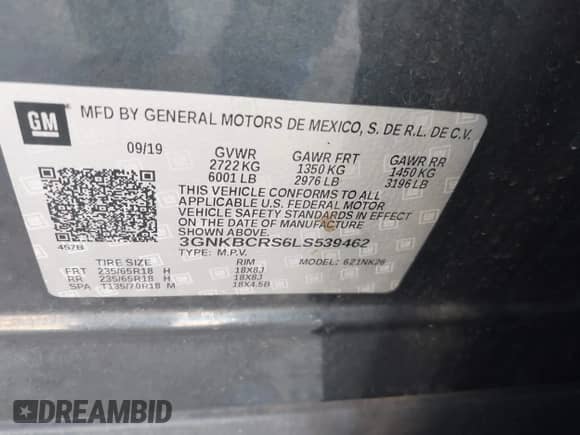 2020 Chevrolet Blazer LT с VIN 3GNKBCRS6LS539462, выставлен на аукционе IAAI как лот 42934199 с пробегом 60 114 миль миль и . История ставок и продаж доступна на DreamBid. Изображение 9.